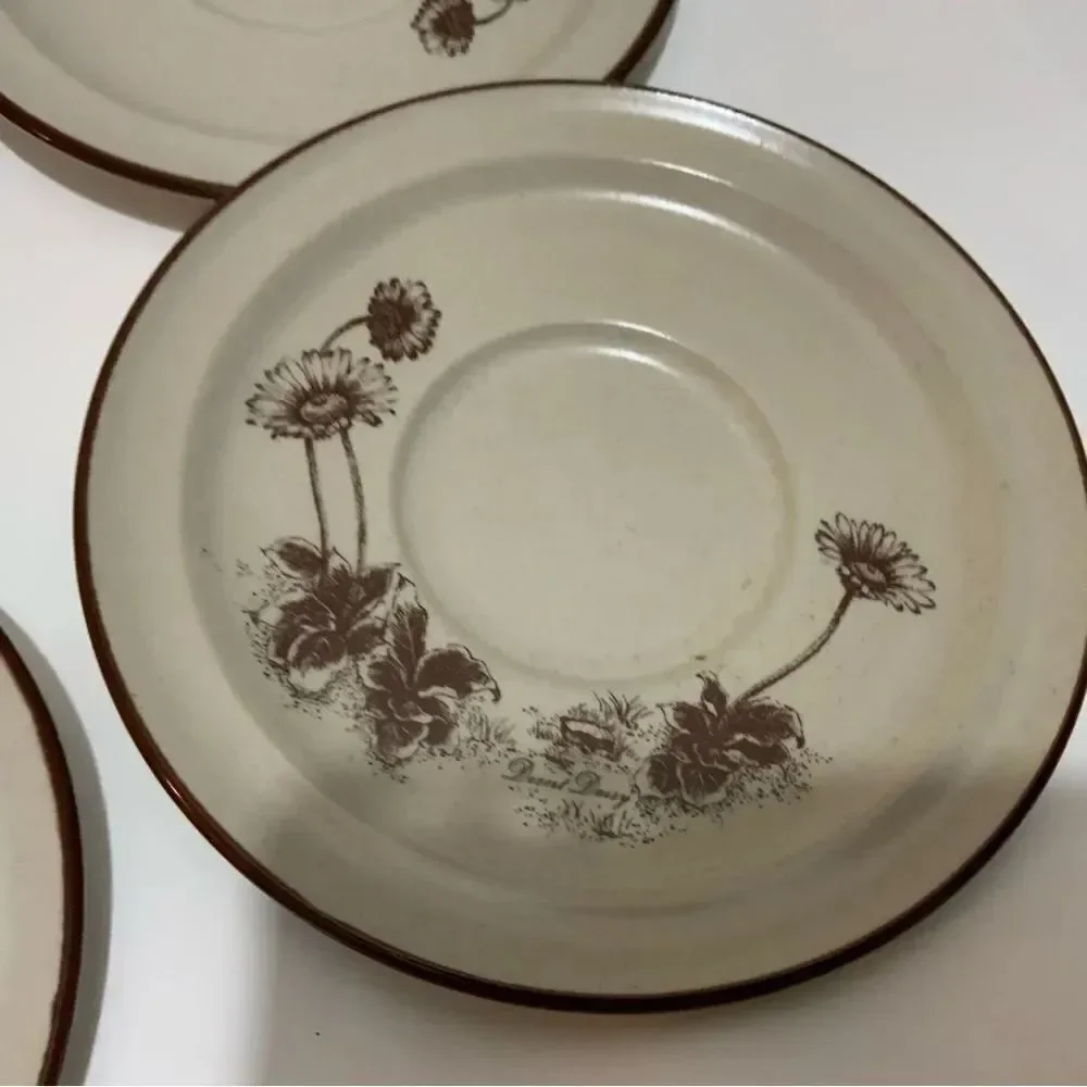 Noritake Stoneware Desert Flowers Saucer Plates Brown 8341 Desert Daisy Lot of 4